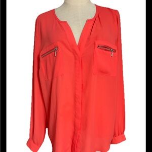 Women's Coral Blouse with Zipper Pockets INC International Concepts Women's Peac